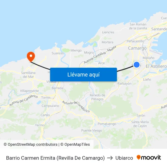 Barrio Carmen Ermita (Revilla De Camargo) to Ubiarco map