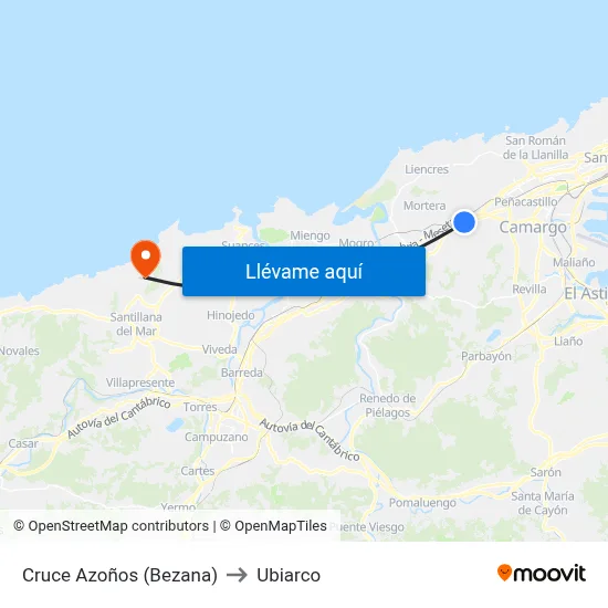 Cruce Azoños (Bezana) to Ubiarco map
