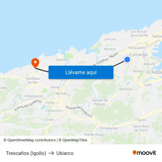Trescaños (Igollo) to Ubiarco map