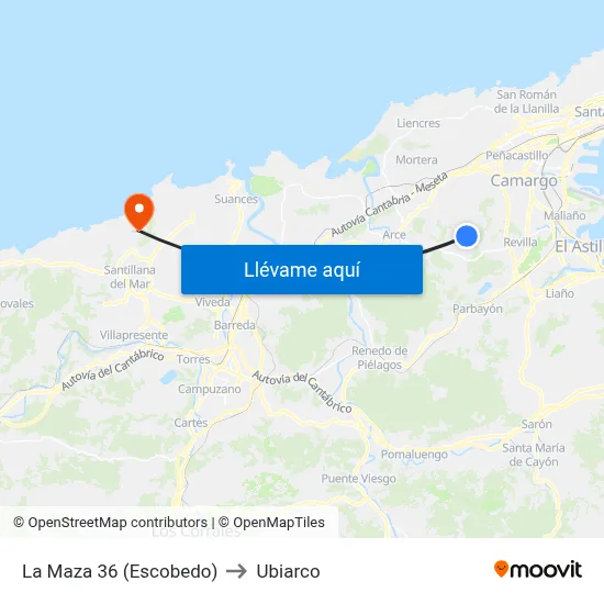 La Maza 36 (Escobedo) to Ubiarco map