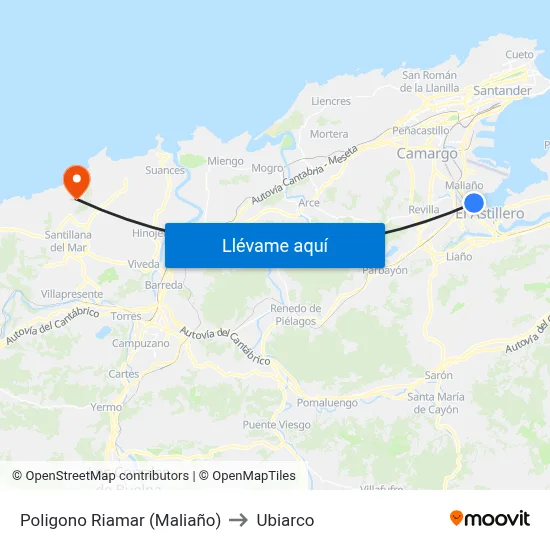 Poligono Riamar (Maliaño) to Ubiarco map