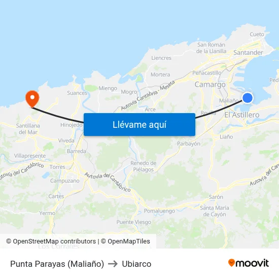 Punta Parayas (Maliaño) to Ubiarco map