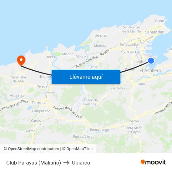 Club Parayas (Maliaño) to Ubiarco map