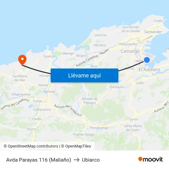 Avda Parayas 116 (Maliaño) to Ubiarco map