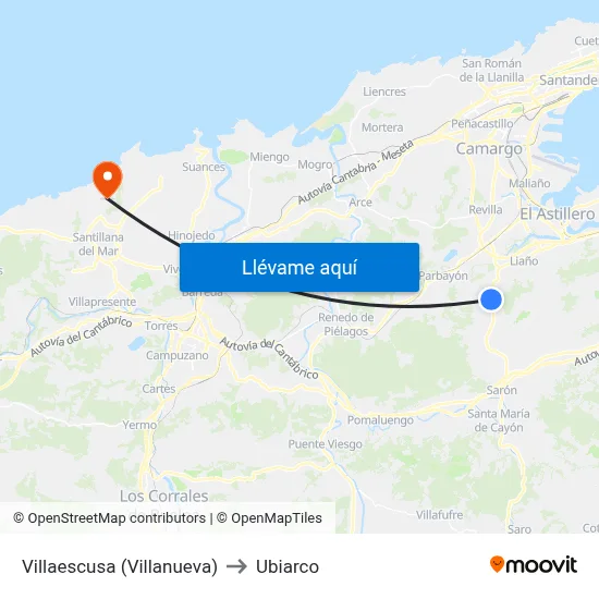 Villaescusa (Villanueva) to Ubiarco map