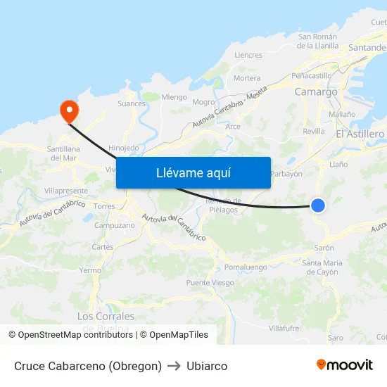 Cruce Cabarceno (Obregon) to Ubiarco map