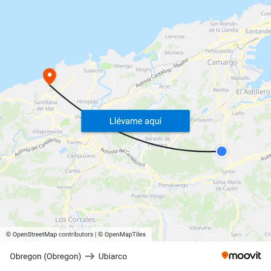 Obregon (Obregon) to Ubiarco map