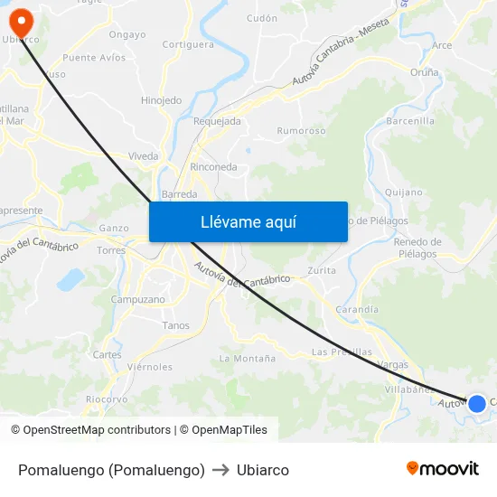Pomaluengo (Pomaluengo) to Ubiarco map