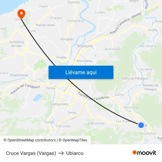 Cruce Vargas (Vargas) to Ubiarco map