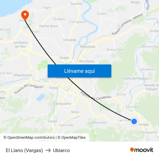 El Llano (Vargas) to Ubiarco map