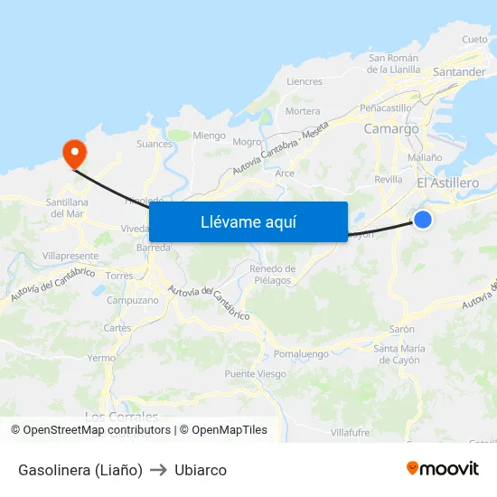 Gasolinera (Liaño) to Ubiarco map