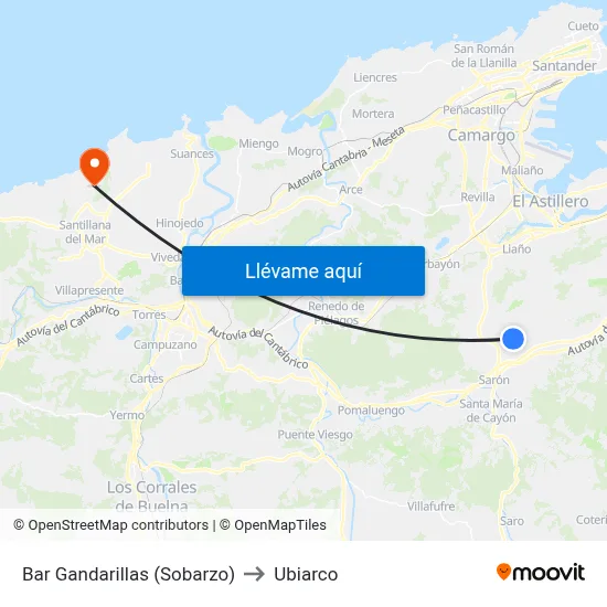 Bar Gandarillas (Sobarzo) to Ubiarco map