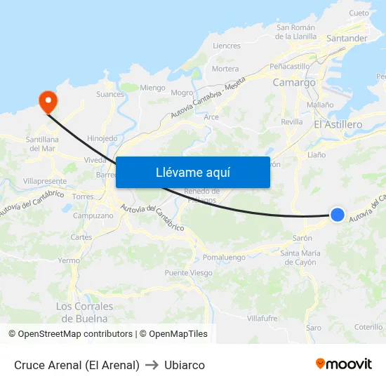 Cruce Arenal (El Arenal) to Ubiarco map