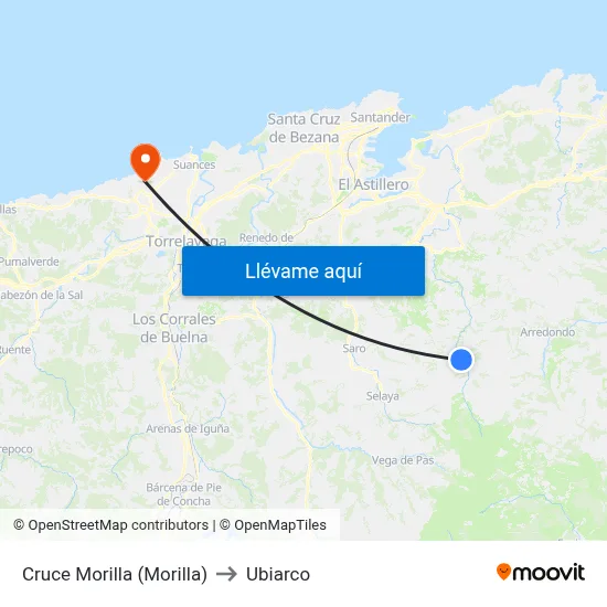 Cruce Morilla (Morilla) to Ubiarco map