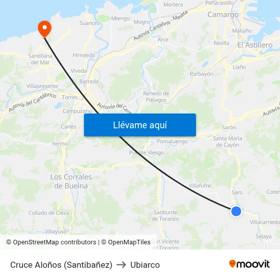 Cruce Aloños (Santibañez) to Ubiarco map