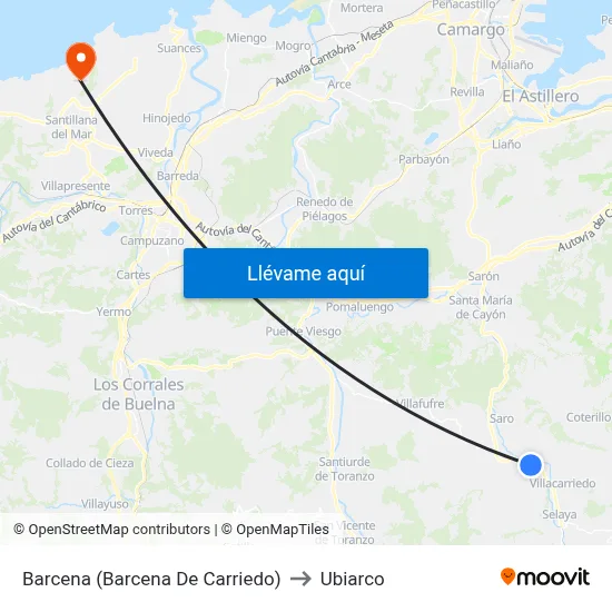 Barcena (Barcena De Carriedo) to Ubiarco map