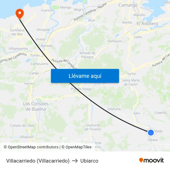 Villacarriedo (Villacarriedo) to Ubiarco map