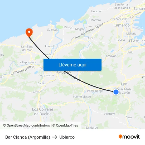 Bar Cianca (Argomilla) to Ubiarco map