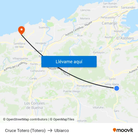 Cruce Totero (Totero) to Ubiarco map