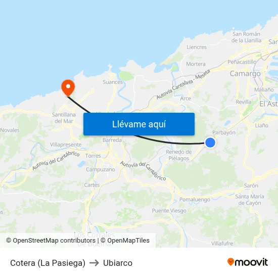 Cotera (La Pasiega) to Ubiarco map