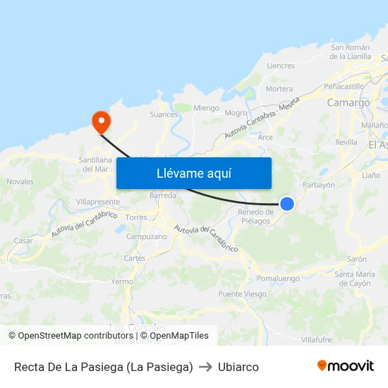 Recta De La Pasiega (La Pasiega) to Ubiarco map