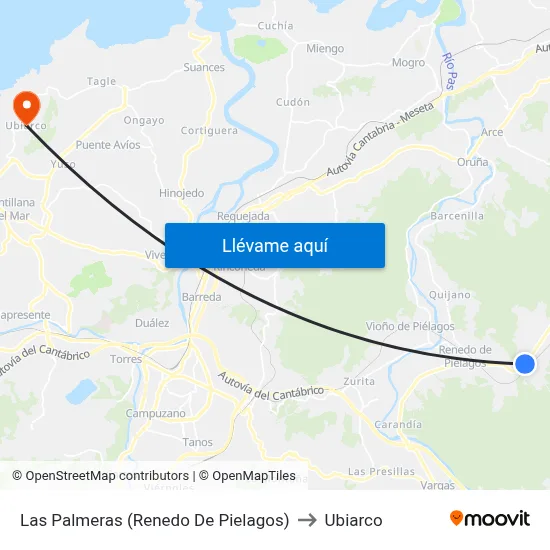 Las Palmeras (Renedo De Pielagos) to Ubiarco map