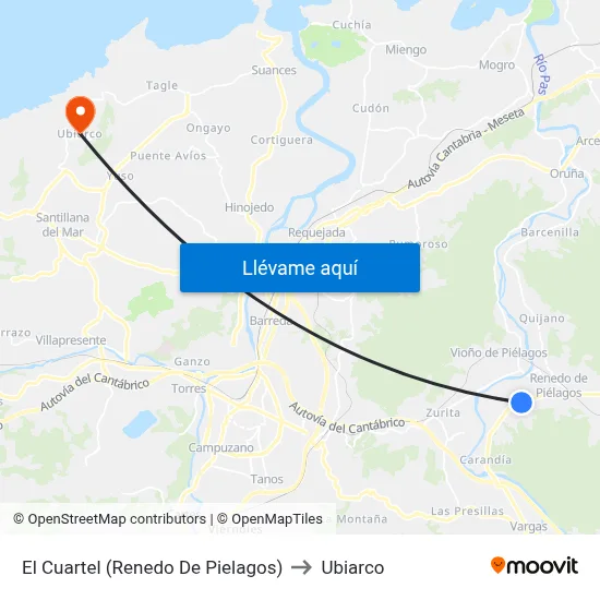 El Cuartel (Renedo De Pielagos) to Ubiarco map