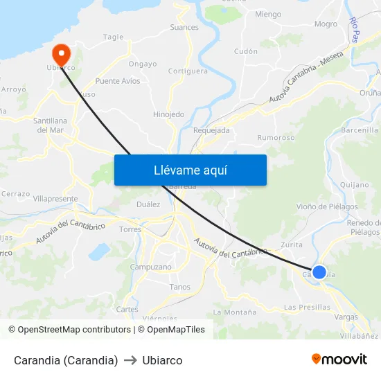 Carandia (Carandia) to Ubiarco map