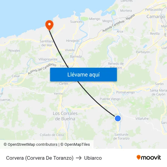 Corvera (Corvera De Toranzo) to Ubiarco map