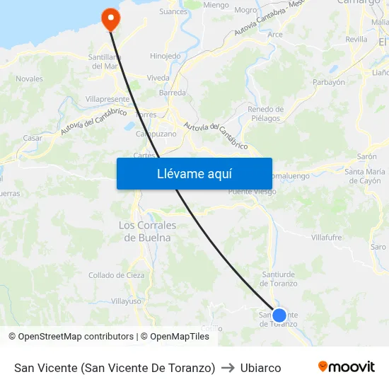 San Vicente (San Vicente De Toranzo) to Ubiarco map