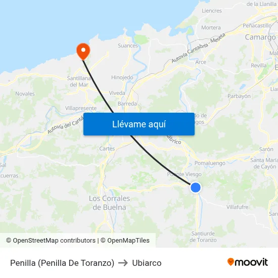 Penilla (Penilla De Toranzo) to Ubiarco map