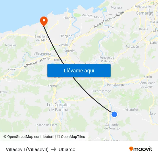 Villasevil (Villasevil) to Ubiarco map