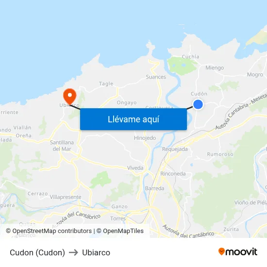 Cudon (Cudon) to Ubiarco map