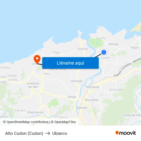 Alto Cudon (Cudon) to Ubiarco map