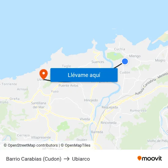 Barrio Carabias (Cudon) to Ubiarco map