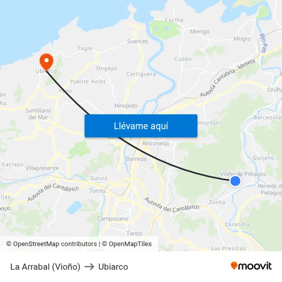 La Arrabal (Vioño) to Ubiarco map