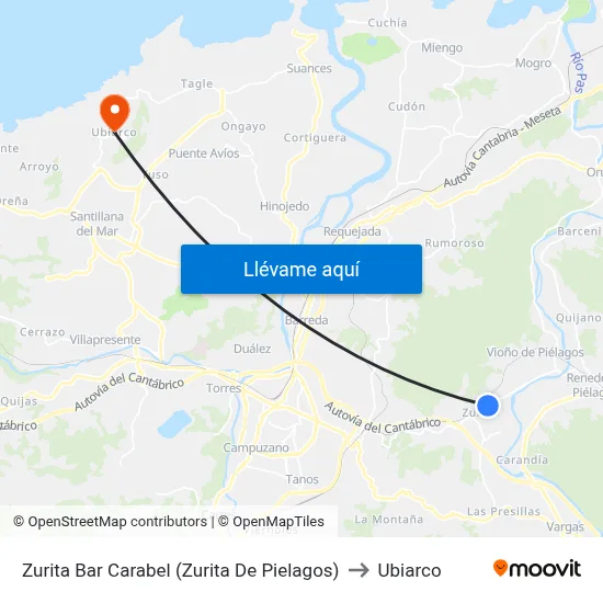 Zurita Bar Carabel (Zurita De Pielagos) to Ubiarco map