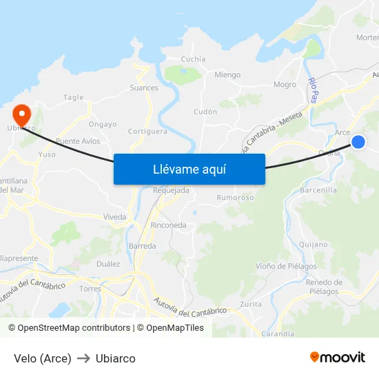 Velo (Arce) to Ubiarco map