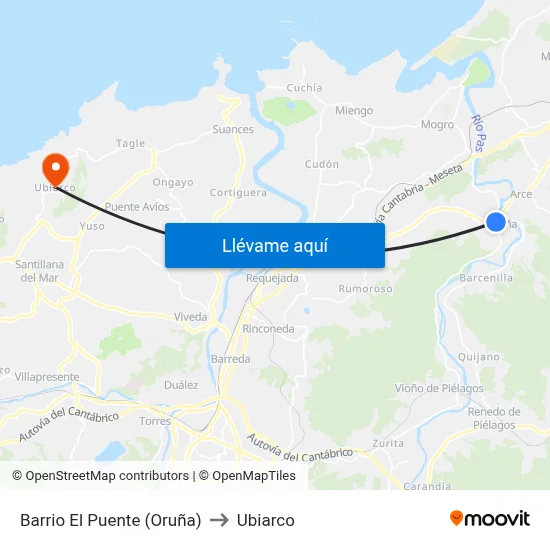 Barrio El Puente (Oruña) to Ubiarco map