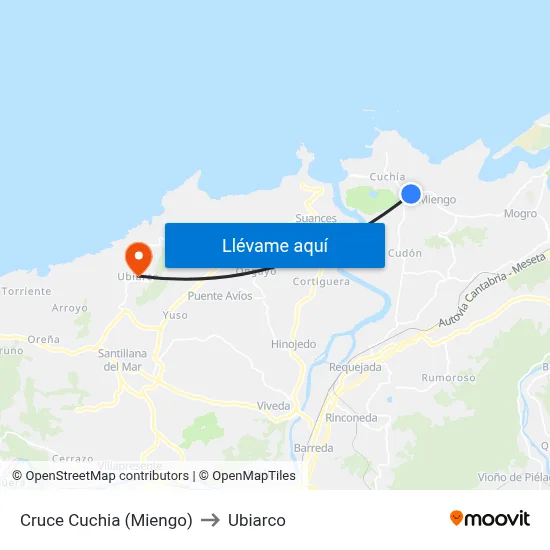 Cruce Cuchia (Miengo) to Ubiarco map