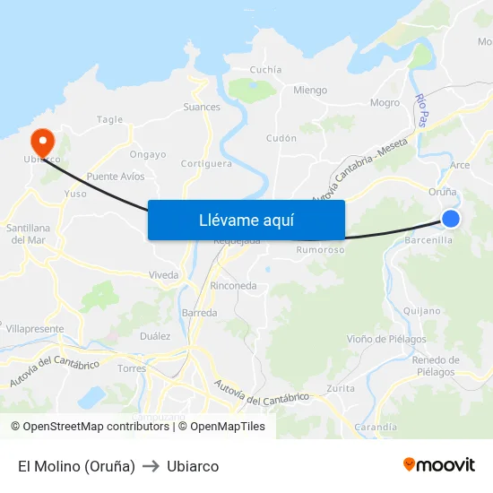El Molino (Oruña) to Ubiarco map