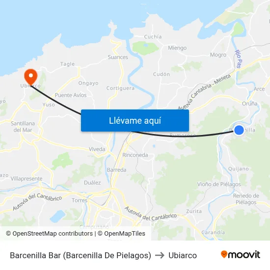 Barcenilla Bar (Barcenilla De Pielagos) to Ubiarco map