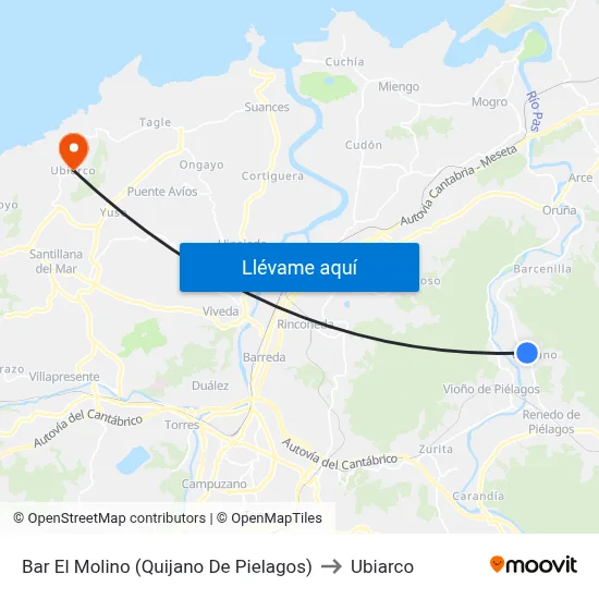 Bar El Molino (Quijano De Pielagos) to Ubiarco map
