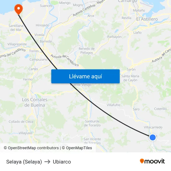 Selaya (Selaya) to Ubiarco map