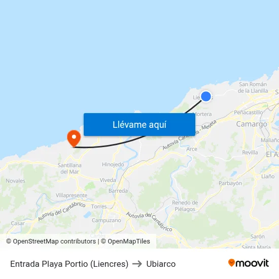 Entrada Playa Portio (Liencres) to Ubiarco map