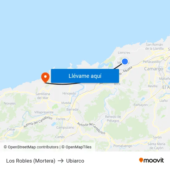 Los Robles (Mortera) to Ubiarco map