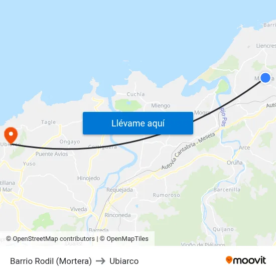 Barrio Rodil (Mortera) to Ubiarco map