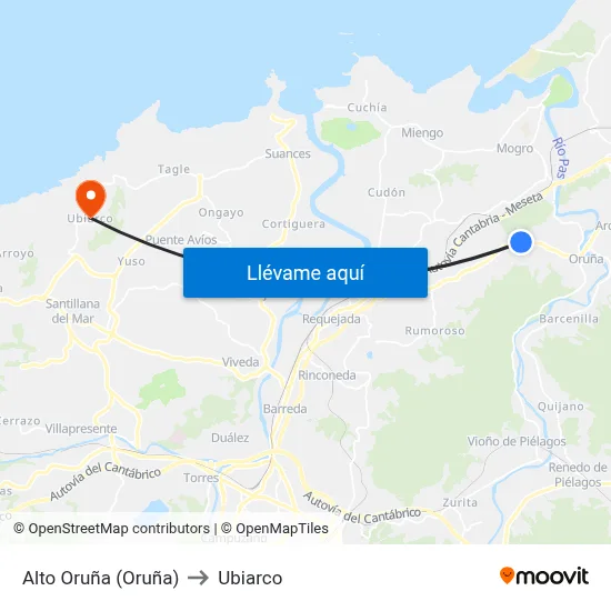 Alto Oruña (Oruña) to Ubiarco map