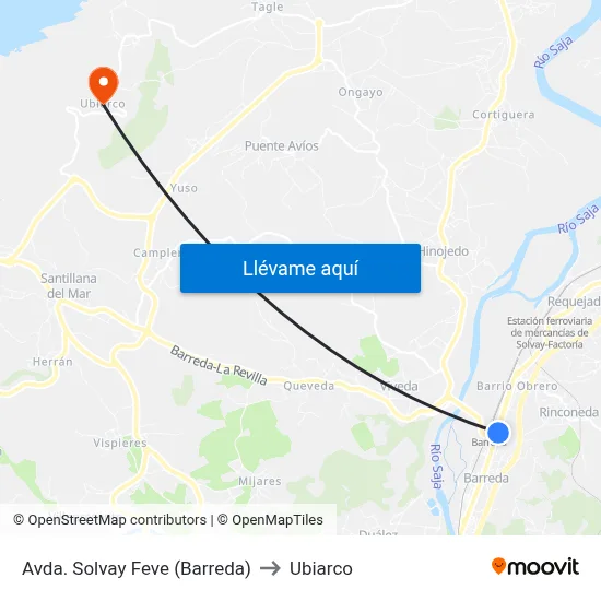Avda. Solvay Feve (Barreda) to Ubiarco map