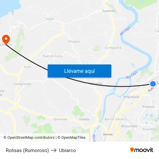 Rolisas (Rumoroso) to Ubiarco map